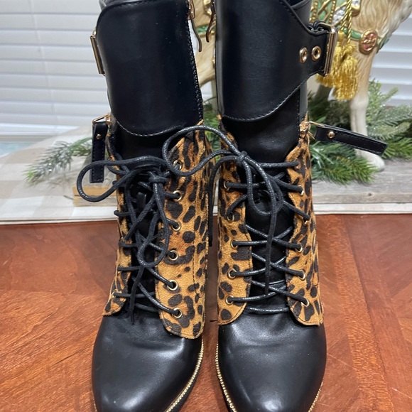 Italina Leopard  Ankle Bootie boots platform chunky heel - Picture 3 of 12